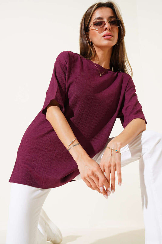 Crew Neck Wrinkled T-shirt Mulberry