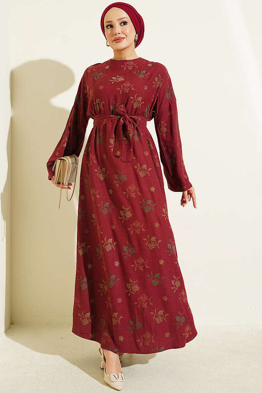 Robe Bordo Brodée À Col Rond