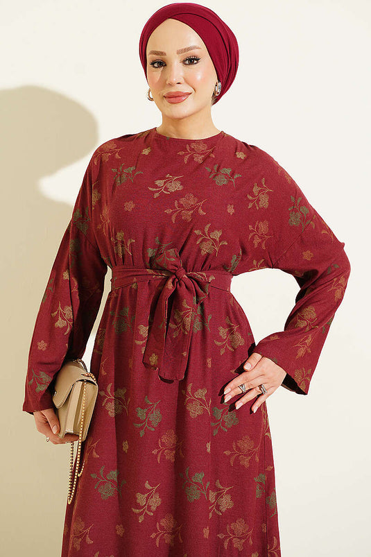 Robe Bordo Brodée À Col Rond