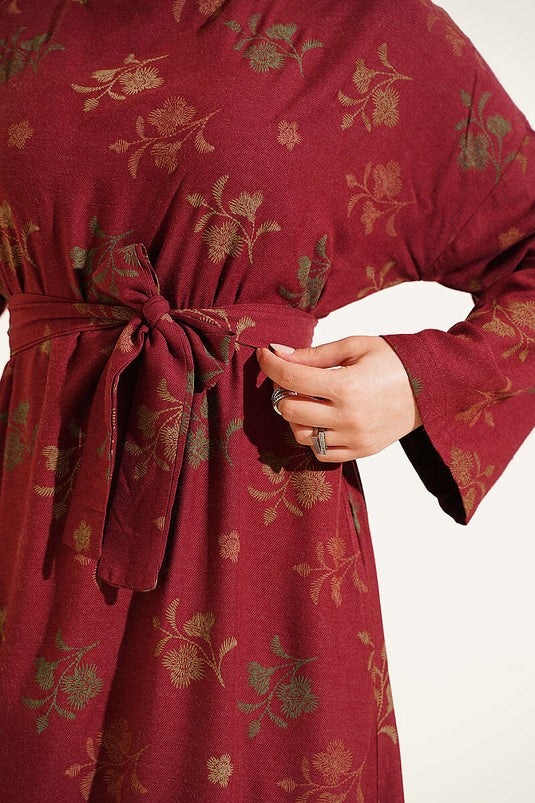 Robe Bordo Brodée À Col Rond