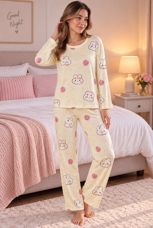 Rundhals Muster-Pyjama-Set, Assortiert, 7-Teilig