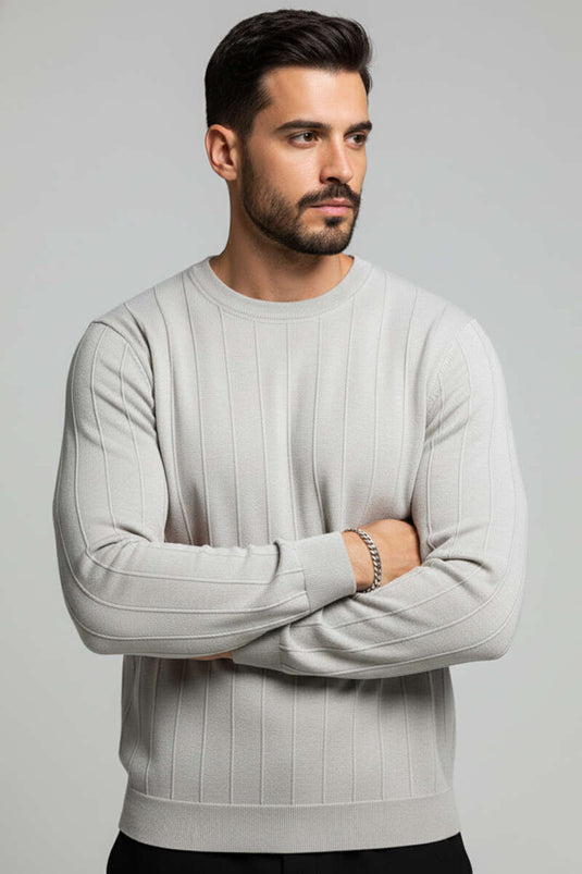 Bisiklet Yaka Dikişli Erkek Sweatshirt Gri