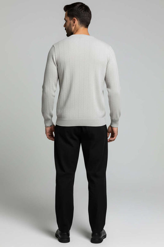 سويت شيرت رجالي رمادي اللون برقبة دائرية وتطريز