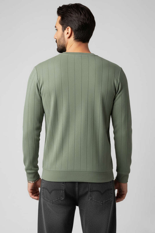 سويت شيرت رجالي بياقة دائرية مخيطة، لون كاكي