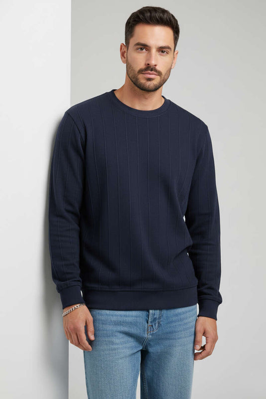 Sweat-shirt homme à col rond avec surpiqûres, bleu marine