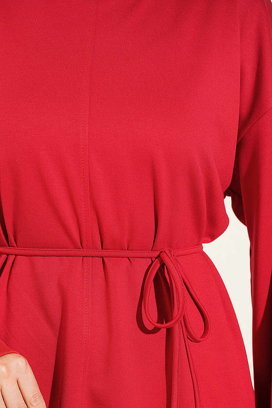 Red Bicycle Neck Double Sleeve Tie Detail Tunic