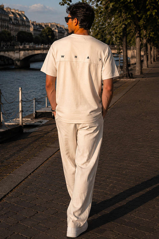 T-shirt homme beige à col rond avec impression par injection Loyşa, mode modeste