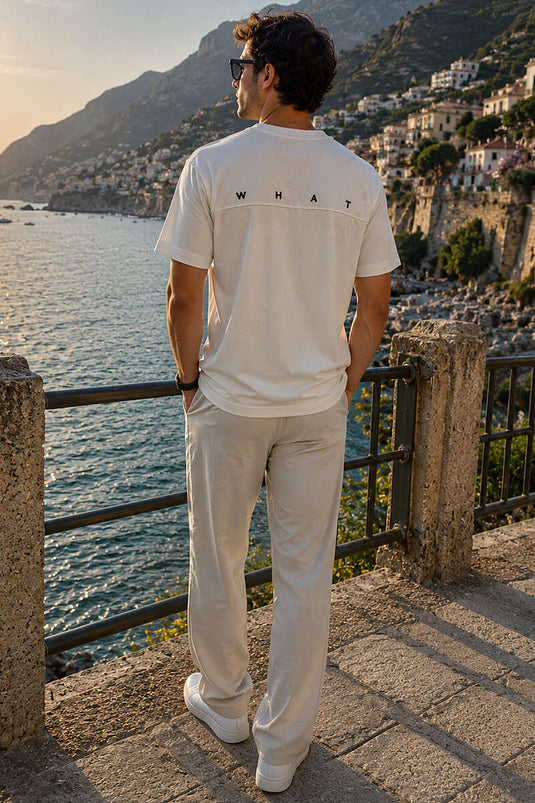 T-shirt homme Loyşa à col rond avec impression par injection, couleur écru