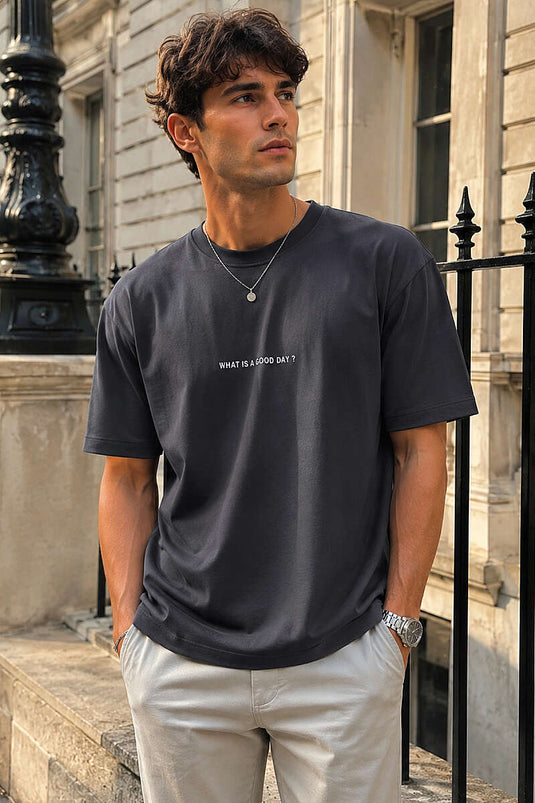 T-shirt homme Loyşa à col rond avec impression par injection, couleur fumée