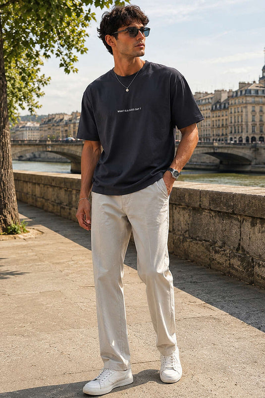T-shirt homme Loyşa à col rond avec impression par injection, couleur fumée
