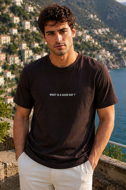 T-shirt homme Loyşa à col rond avec impression par injection, couleur café