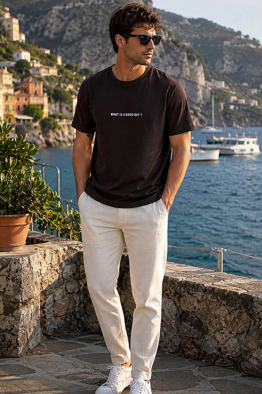 T-shirt homme Loyşa à col rond avec impression par injection, couleur café