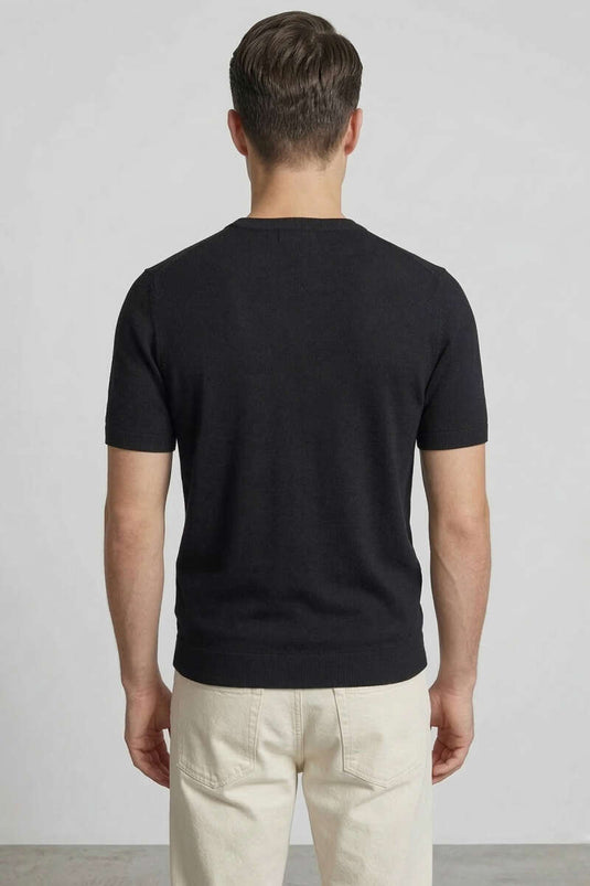 Bisiklet Yaka Erkek Triko T-shirt Siyah