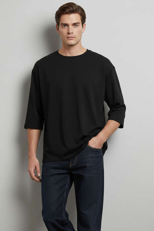 Crew Neck Raglan Sleeve Men's T-shirt Black