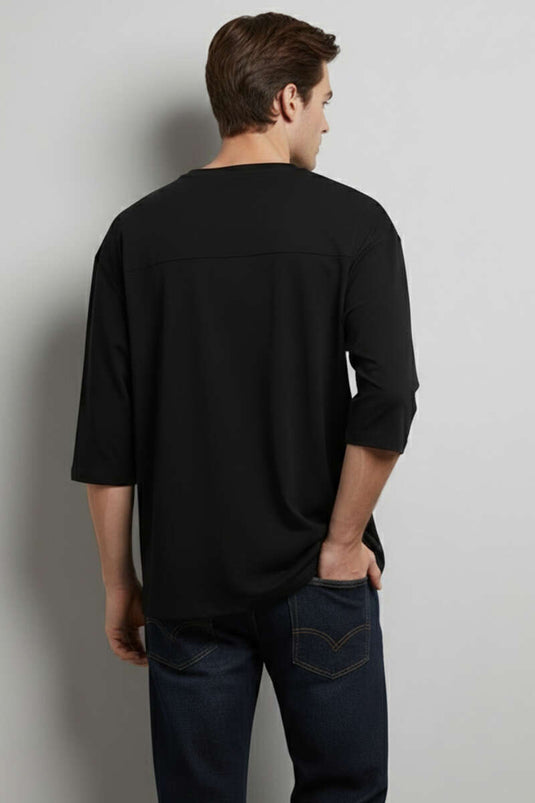 Crew Neck Raglan Sleeve Men's T-shirt Black