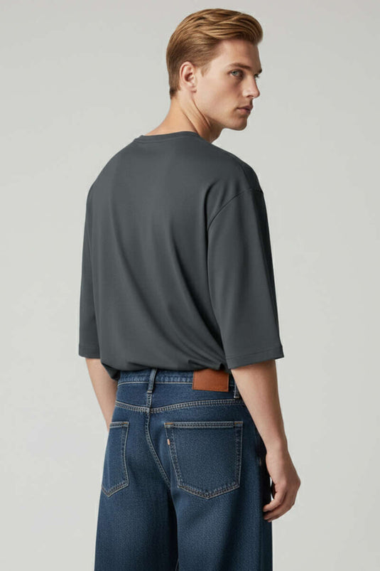 T-shirt col rond à manches raglan fumé