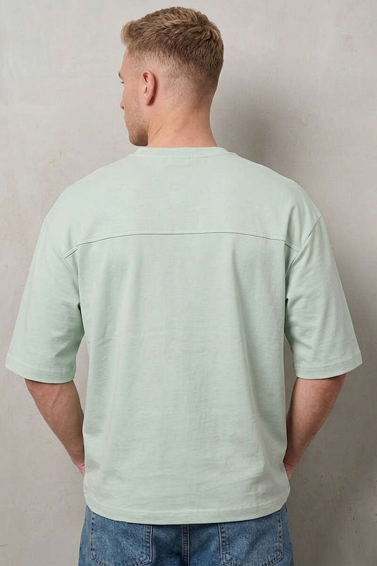 Bisiklet Yaka Fakir Kollu T-shirt Su Yeşili