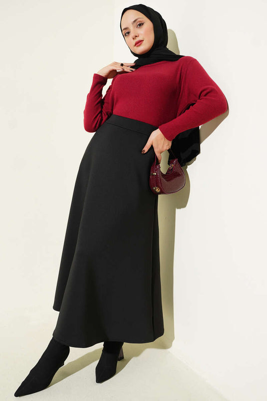 Crew Neck Ribbed Blouse Burgundy