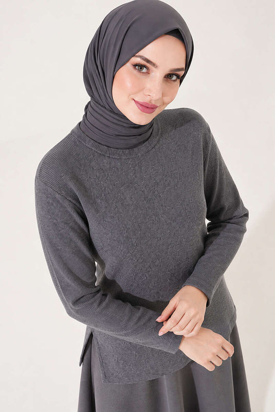 Aansluitende Mock Col Blouse In Rookgrijs