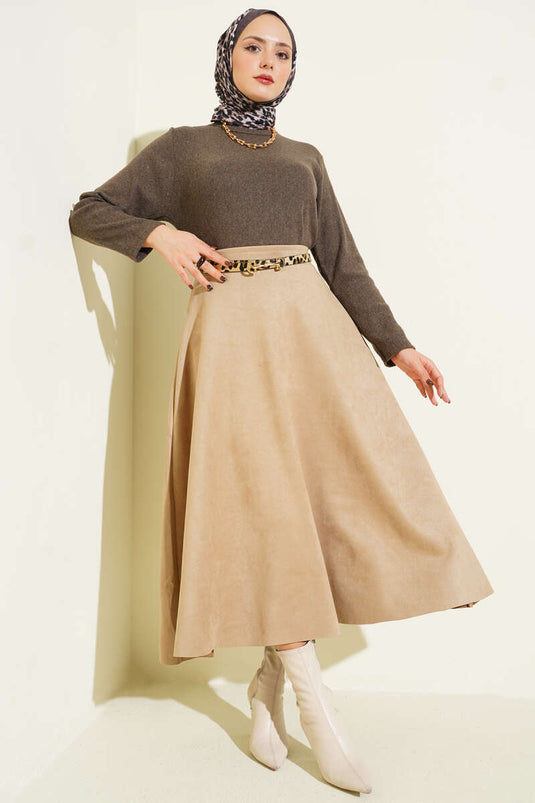 Crew Neck Ribbed Blouse, Brown