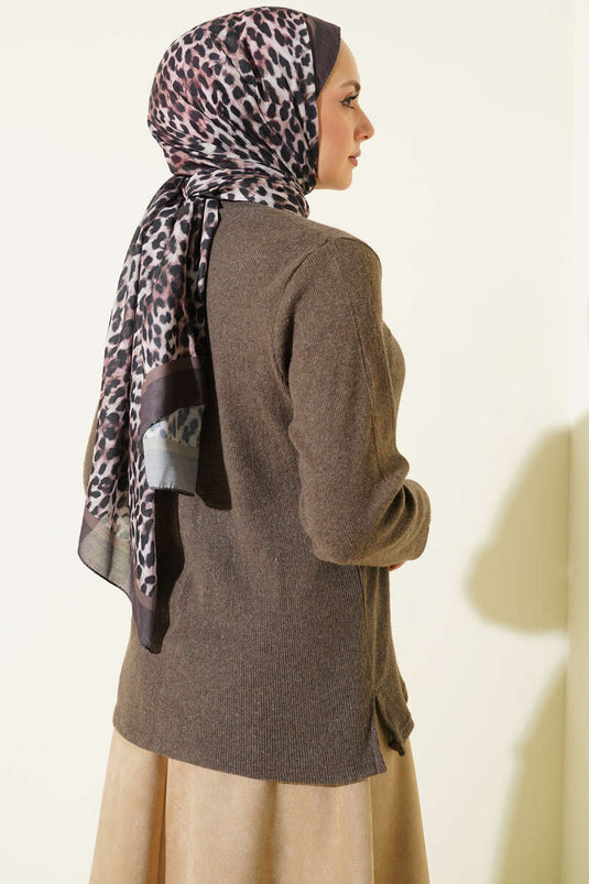 Crew Neck Ribbed Blouse, Brown