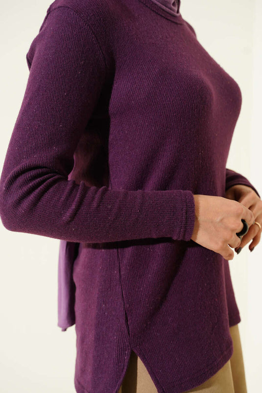 Crew Neck Ribbed Blouse Magenta