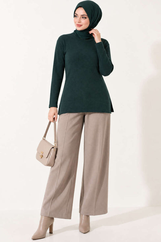 Emerald Ribbed Crew Neck Blouse
