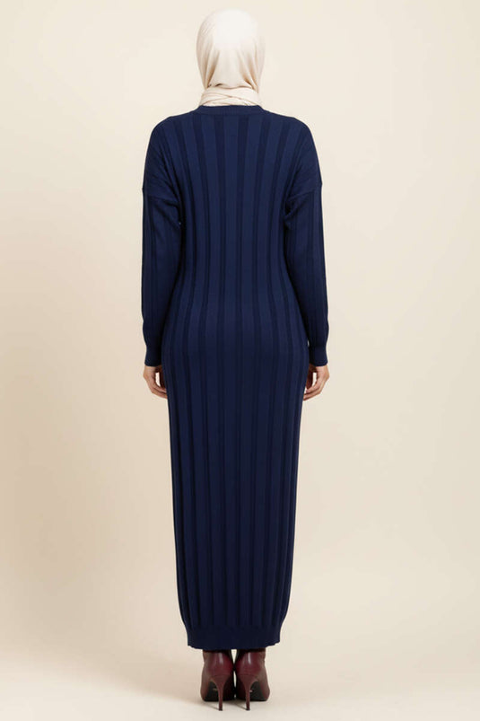 Robe en maille côtelée à col rond bleu marine