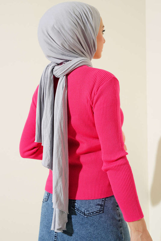 Funnel Neck Ribbed Knit Sweater Fuchsia