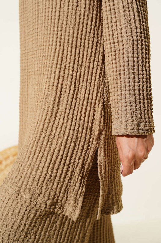 Crew Neck Seersucker Two Piece Suit Camel