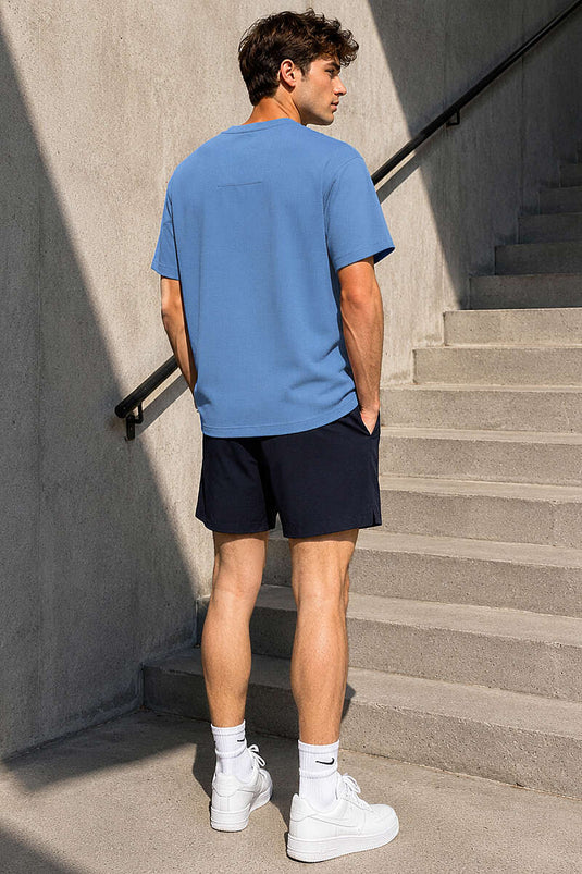 T-shirt homme col rond avec écusson poitrine, indigo
