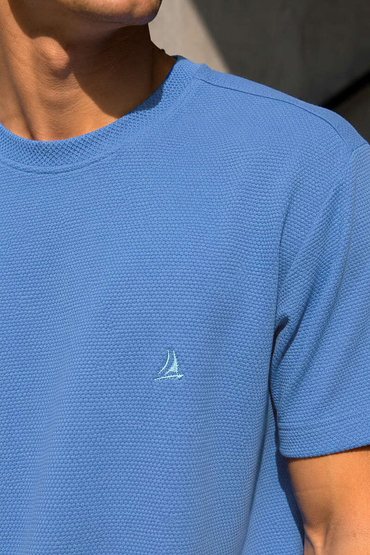 T-shirt homme col rond avec écusson poitrine, indigo