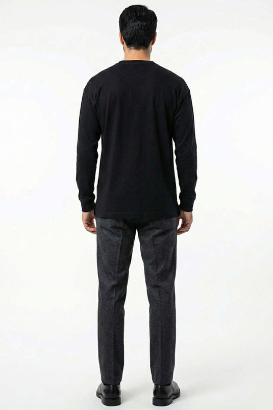 Bisiklet Yaka Kol Ribanalı Erkek Sweatshirt Siyah