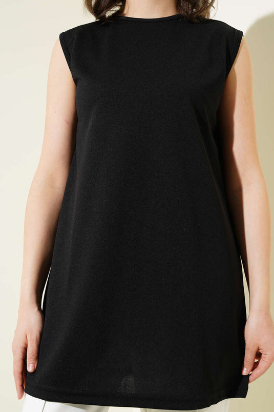 Sous-vêtements noirs en crêpe à col rond