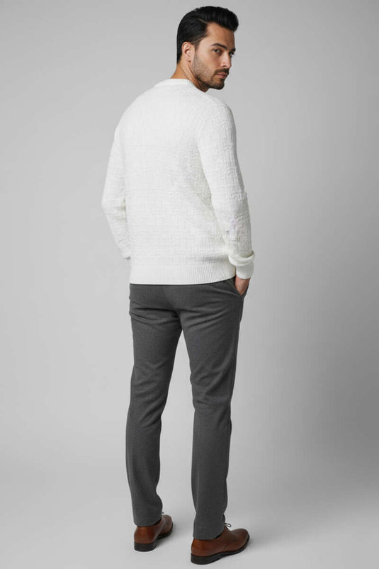 Bisiklet Yaka Labirent Desen Erkek Kazak Ekru