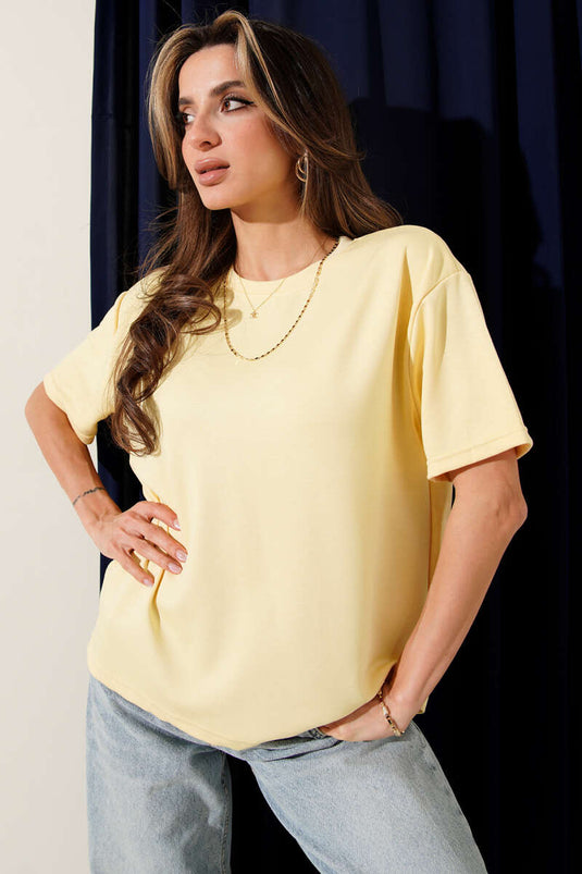 Bisiklet Yaka Loyşa T-shirt Sarı