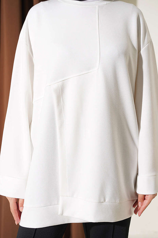 White Round Neck Loysha Tunic With Slit