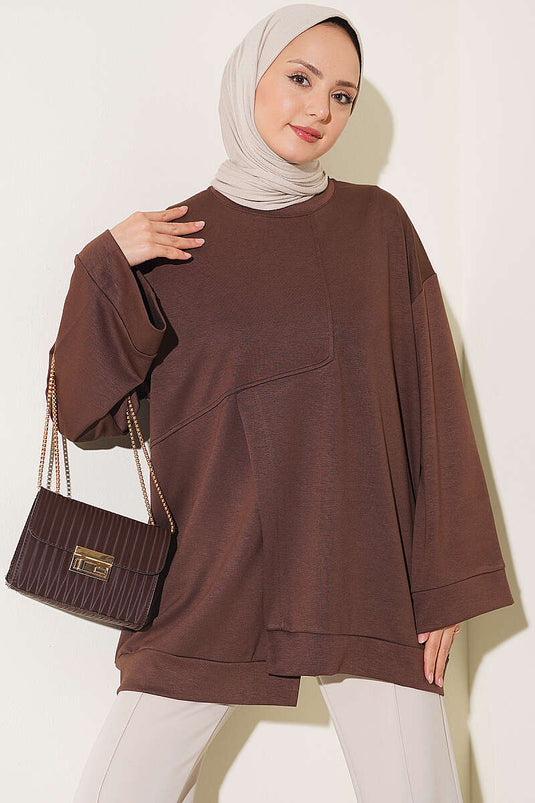 Coffee Long Sleeve Tunic With Side Slit