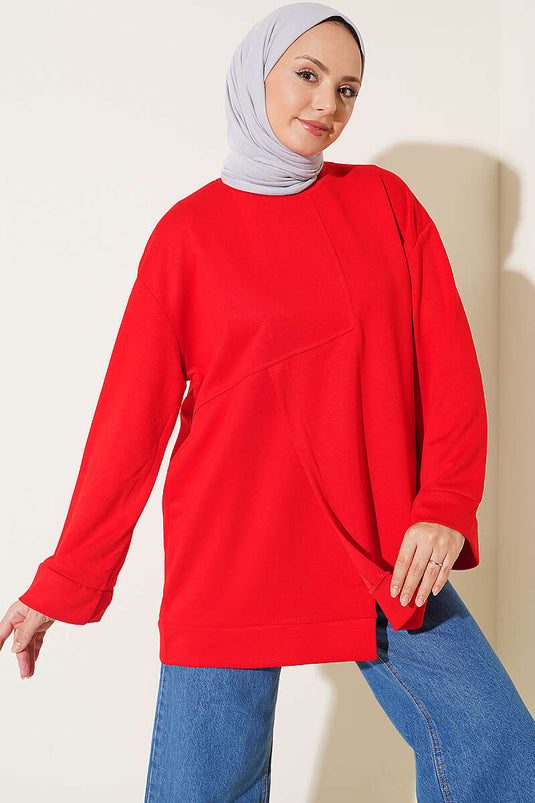 Rode Loysha Tuniek Met Ronde Hals En Split