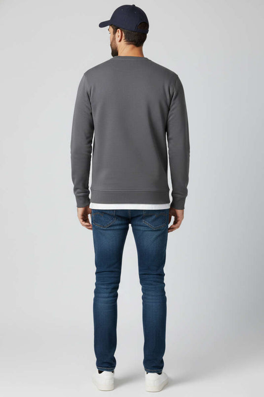 Sweat-shirt homme à col rond et poignets, gris fumée