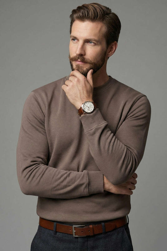 Rundhalsausschnitt mit Bündchen Herren-Sweatshirt Braun