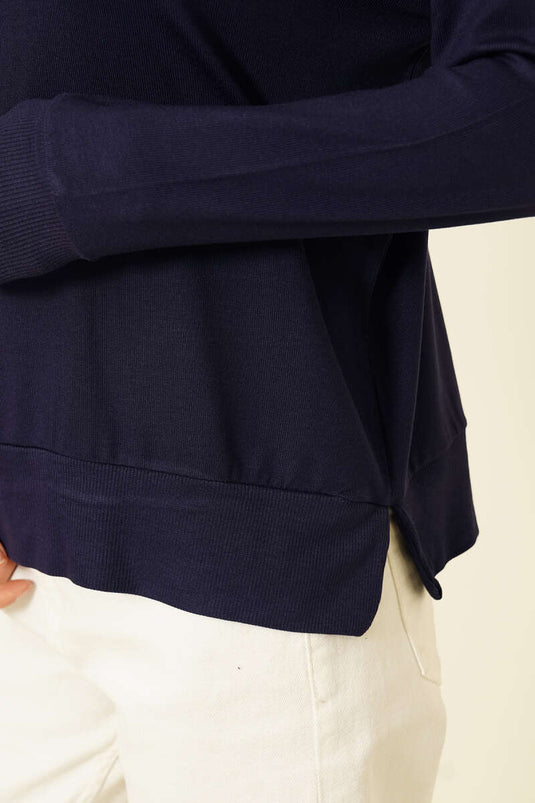 Crew Neck Mercerized Sweater Navy Blue