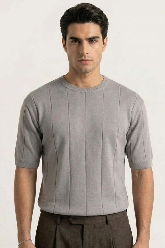 T-shirt gris en coton mercerisé col rond