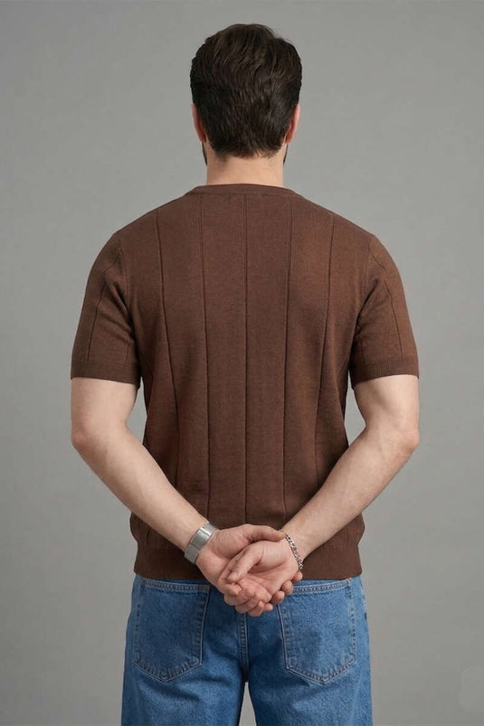 T-shirt Merserize con scollo a girocollo Marrone