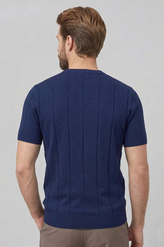 T-shirt Merserize a Girocollo Blu Scuro