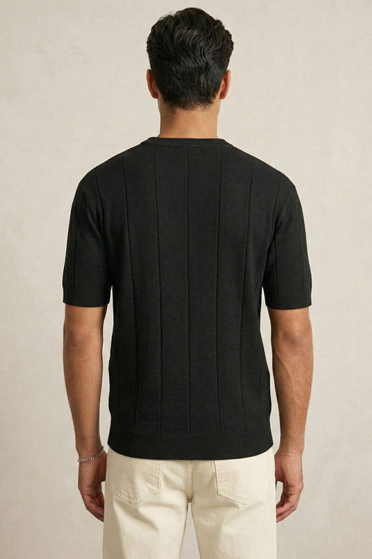 Bisiklet Yaka Merserize T-shirt Siyah