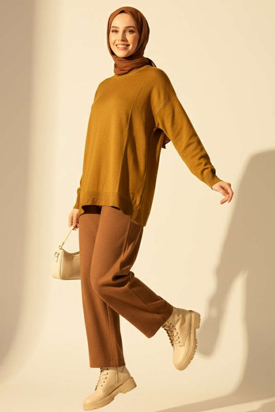 Tunique mercerisée à col ras du cou vert pétrole