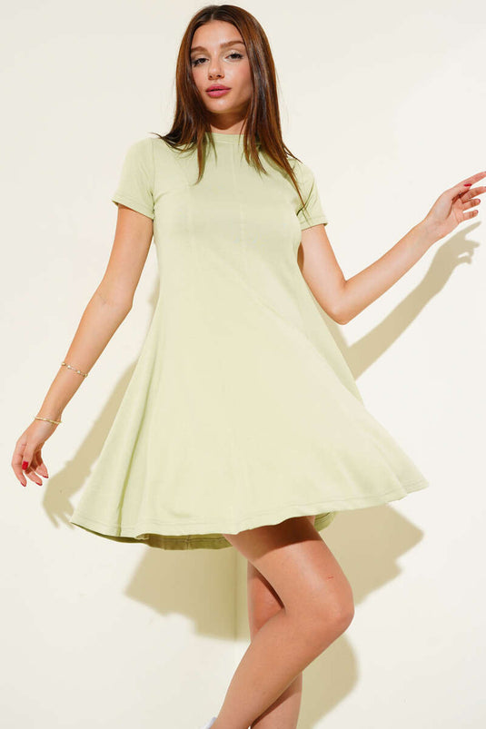 Crew Neck Mini Dress in Light Green