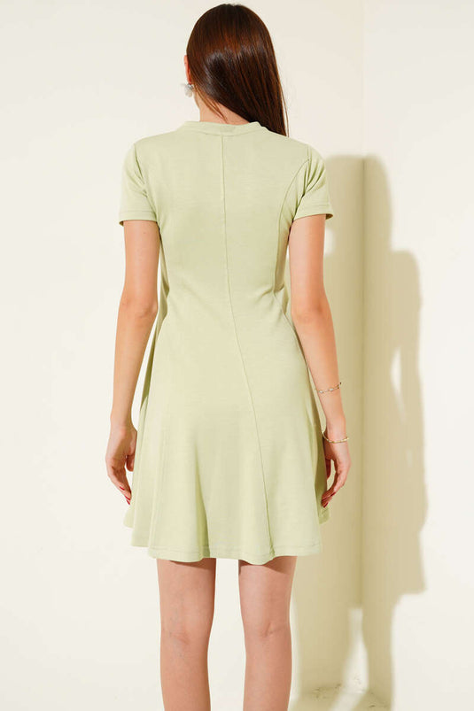 Crew Neck Mini Dress in Light Green