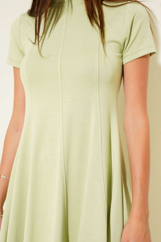 Crew Neck Mini Dress in Light Green